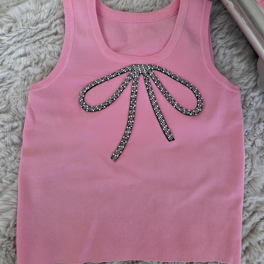 Pink Sleeveless Top with Bow Detail